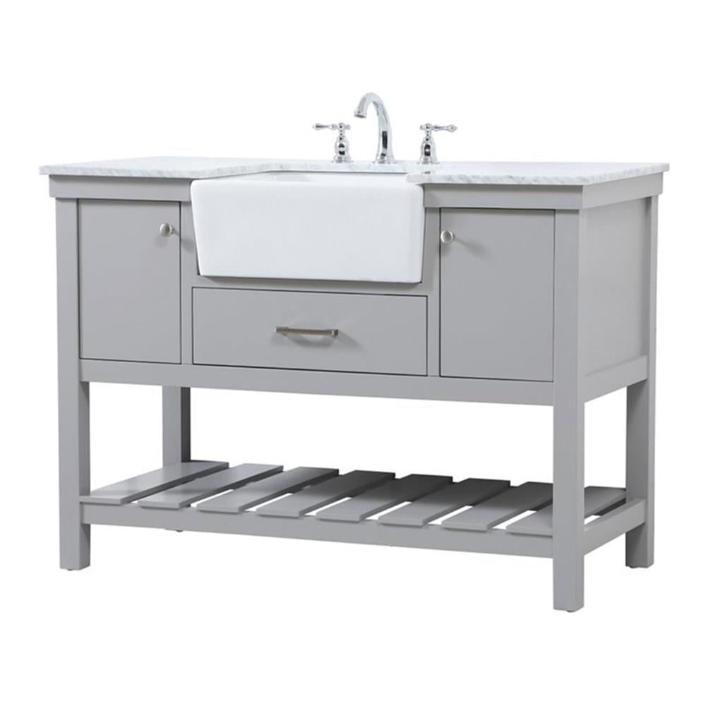 Gray Solid Wood and MDF Single Bathroom Vanity with Carrara Marble Top