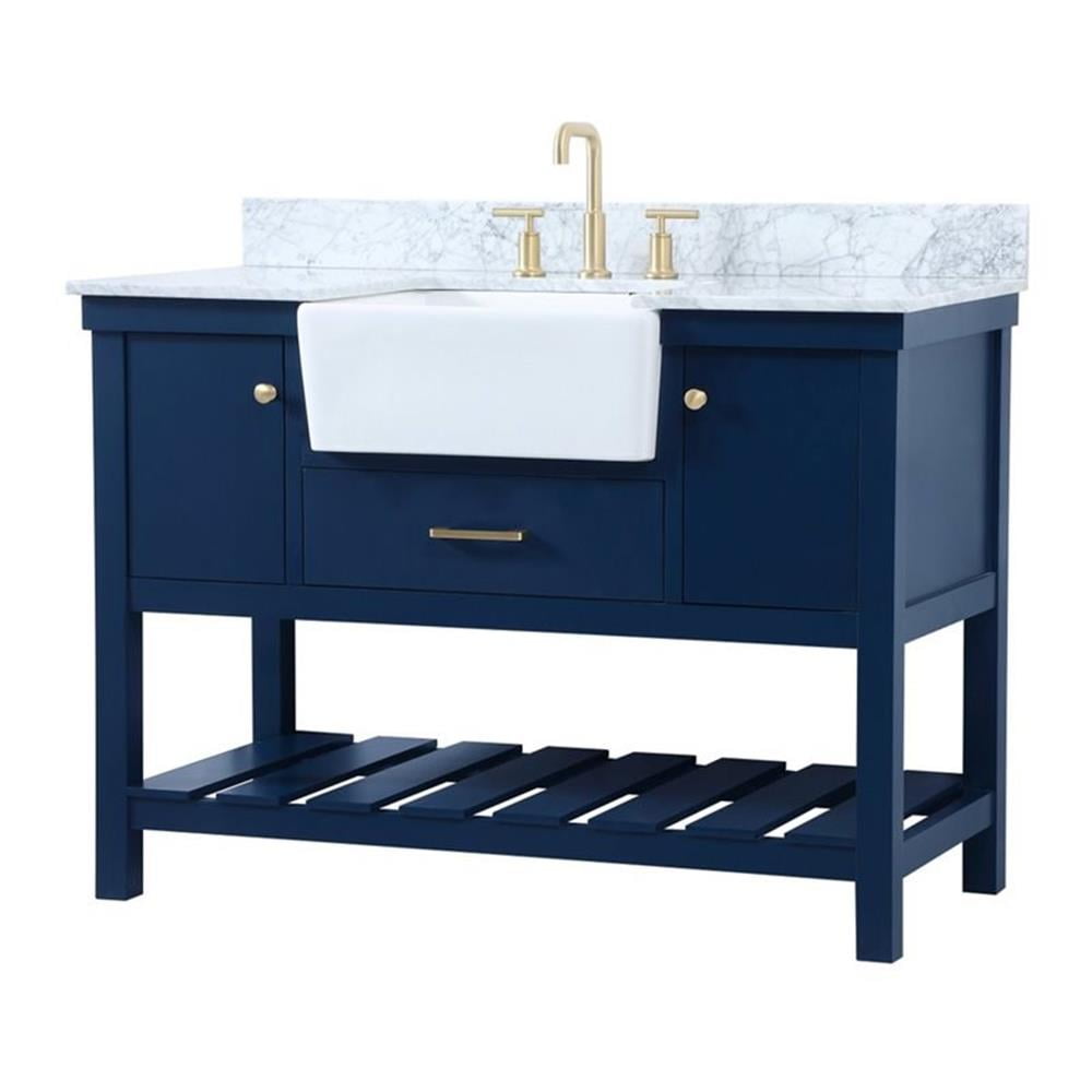 48" Blue Solid Wood and MDF Bathroom Vanity with Carrara Marble Top
