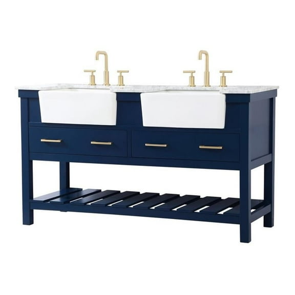 Elegant Decor Clement 60" Aluminum MDF Double Bathroom Vanity in Blue