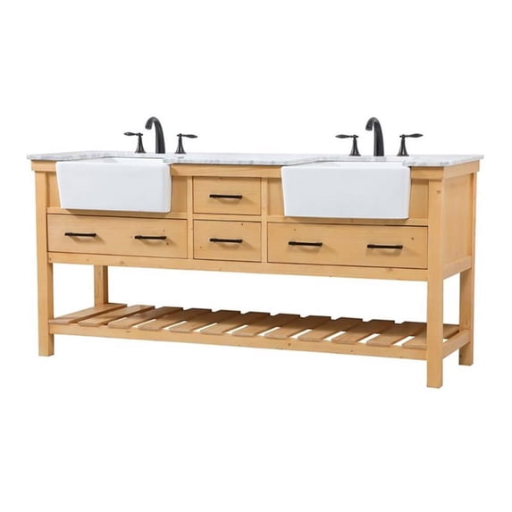 Elegant Decor Clement 72" Aluminum MDF Double Bathroom Vanity in Natural Wood
