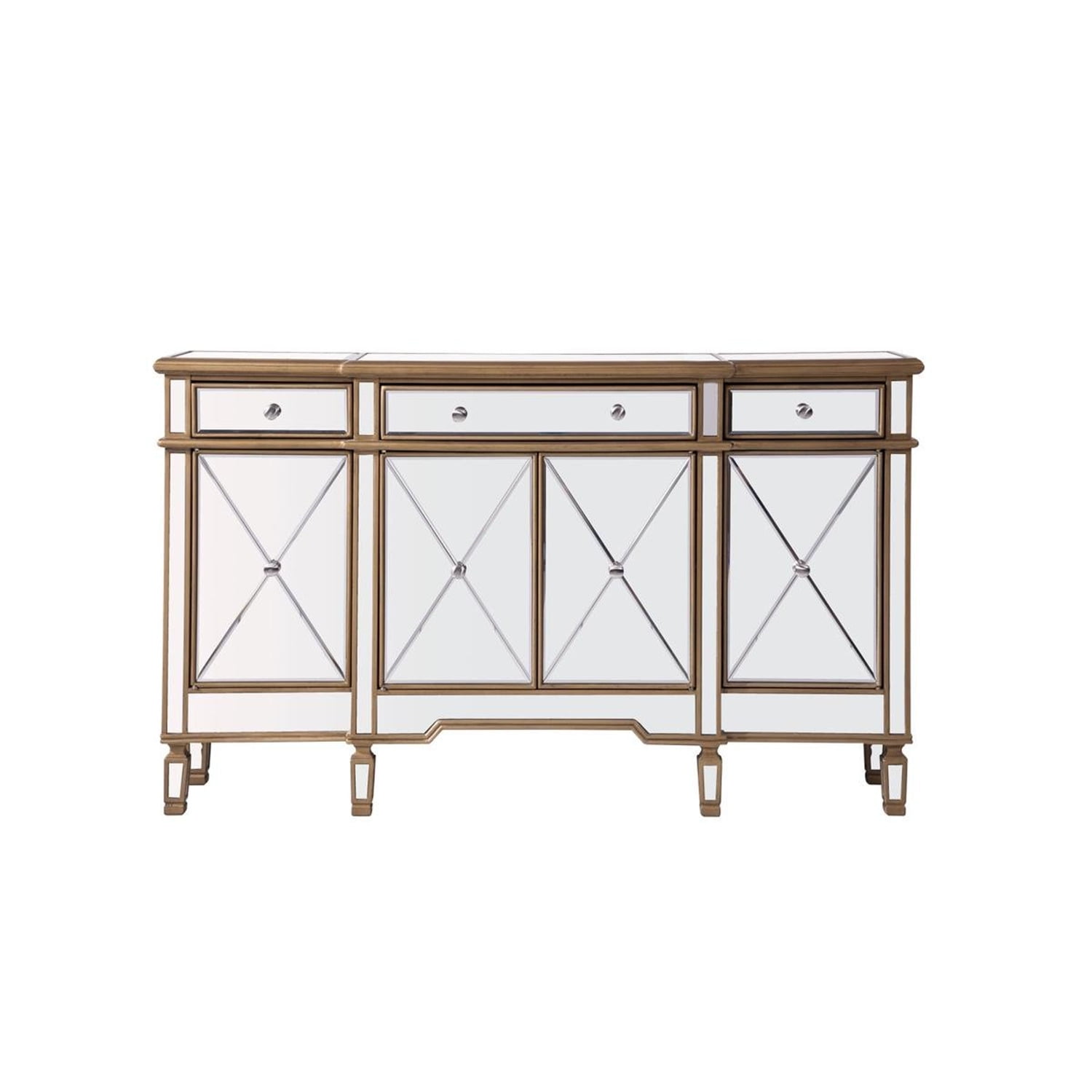 Elegant Gold Mirrored 3-Drawer 4-Door Console Cabinet