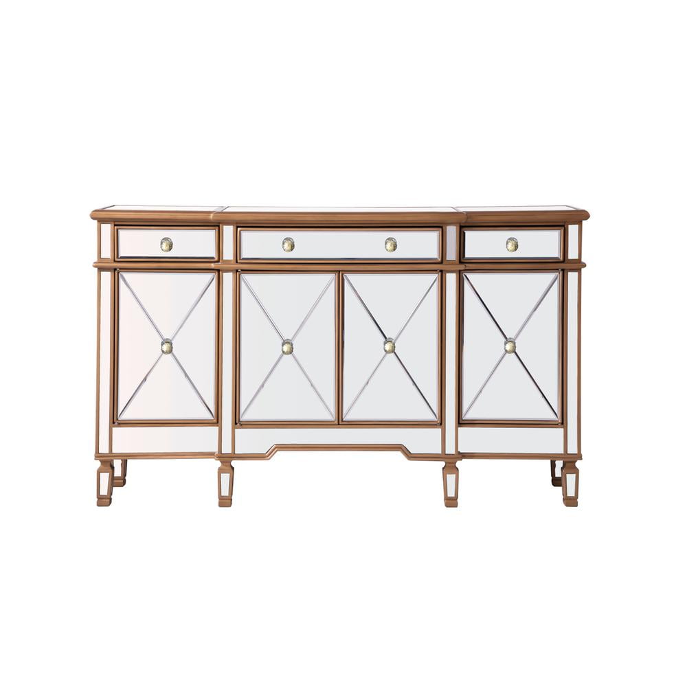 Elegant Gold Mirrored 3-Drawer 4-Door Console Cabinet