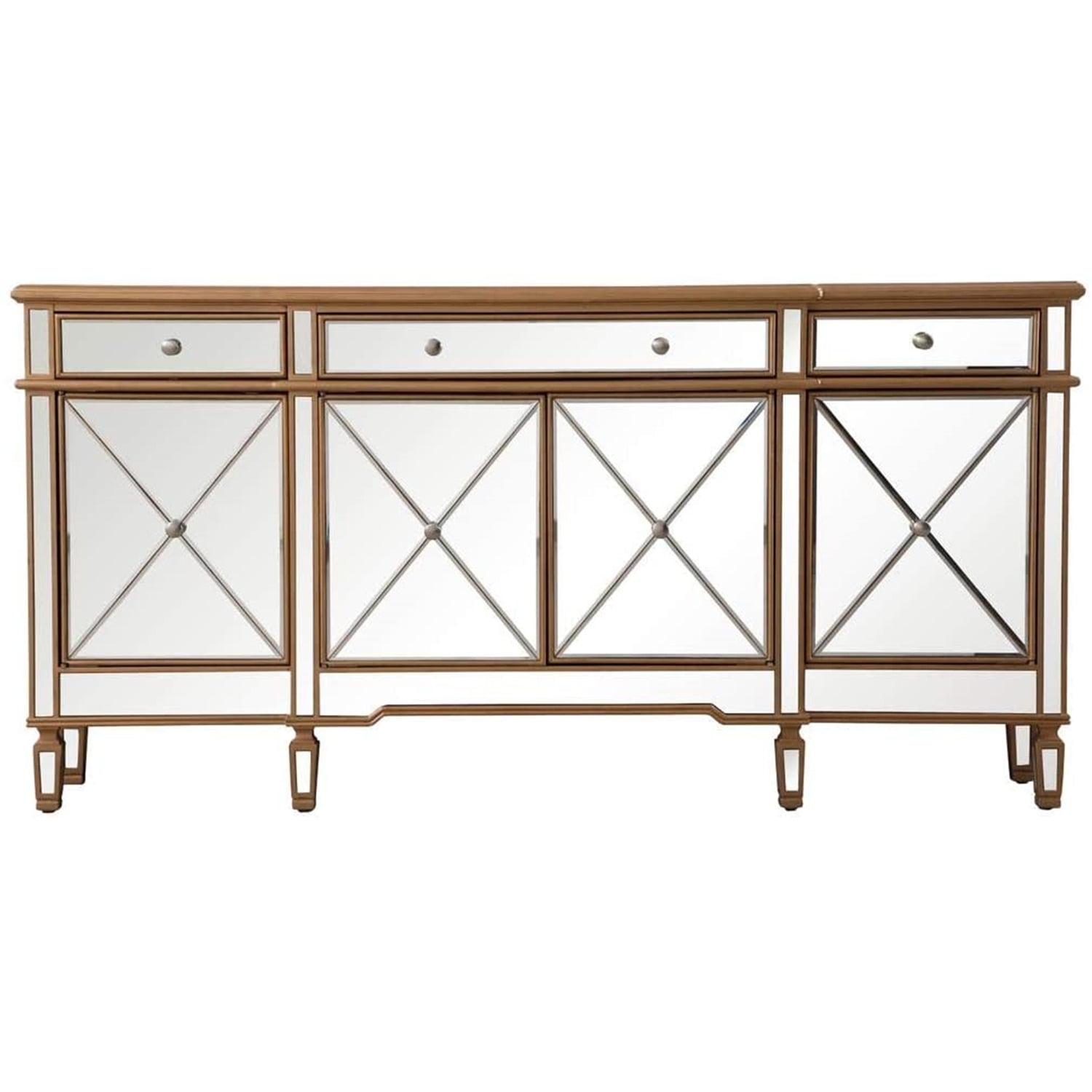 Antique Gold Mirrored 72" Sideboard with 3 Drawers