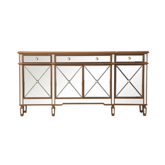 Elegant Decor Contempo 4 Door 72" Mirrored Sideboard in Hand Rubbed Antique Gold