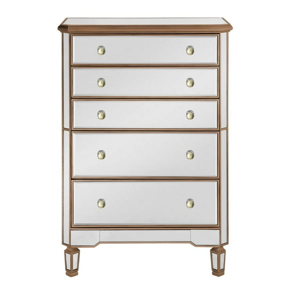 Elegant Decor Contempo 5 Drawer Mirrored Chest in Hand Rubbed Antique Gold
