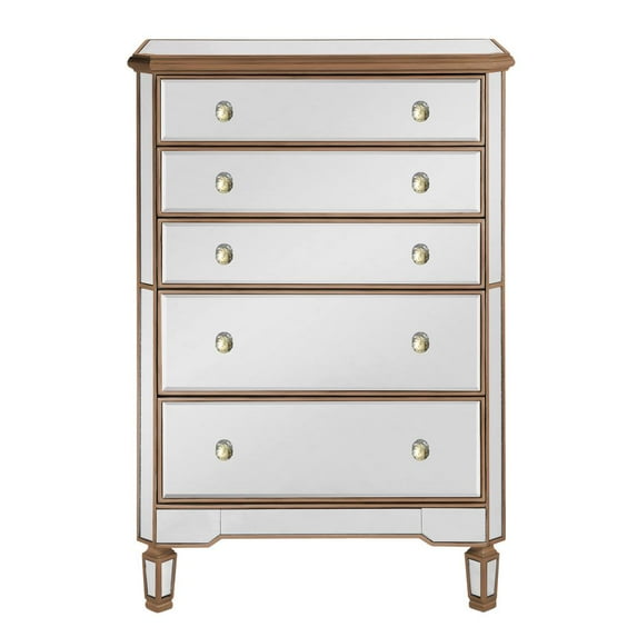 Elegant Decor Contempo 5 Drawer Mirrored Chest in Hand Rubbed Antique Gold