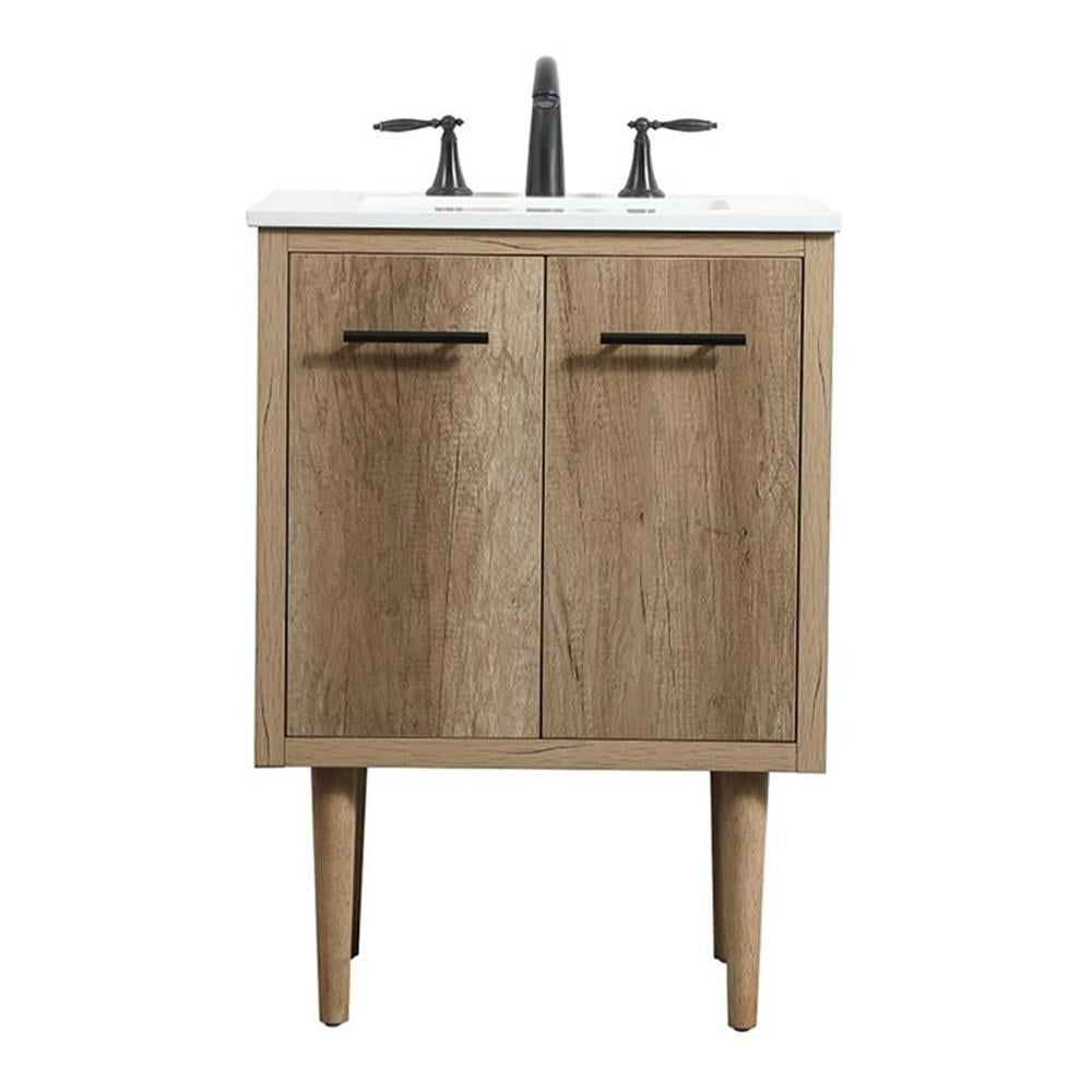 Elegant Decor Cyrus 24" Aluminum MDF Single Bathroom Vanity in Natural Oak