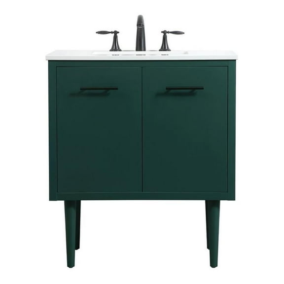 Elegant Decor Cyrus 30" Aluminum MDF Single Bathroom Vanity in Green