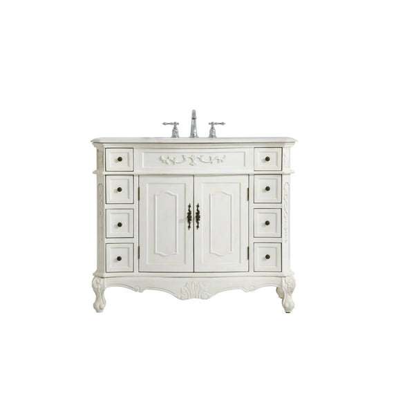 Elegant Decor Danville 42" Single Marble Top Bathroom Vanity in Antique White