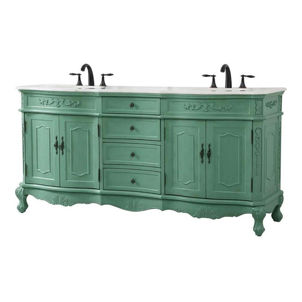 Vintage Mint Solid Wood Double Bathroom Vanity with Marble Top