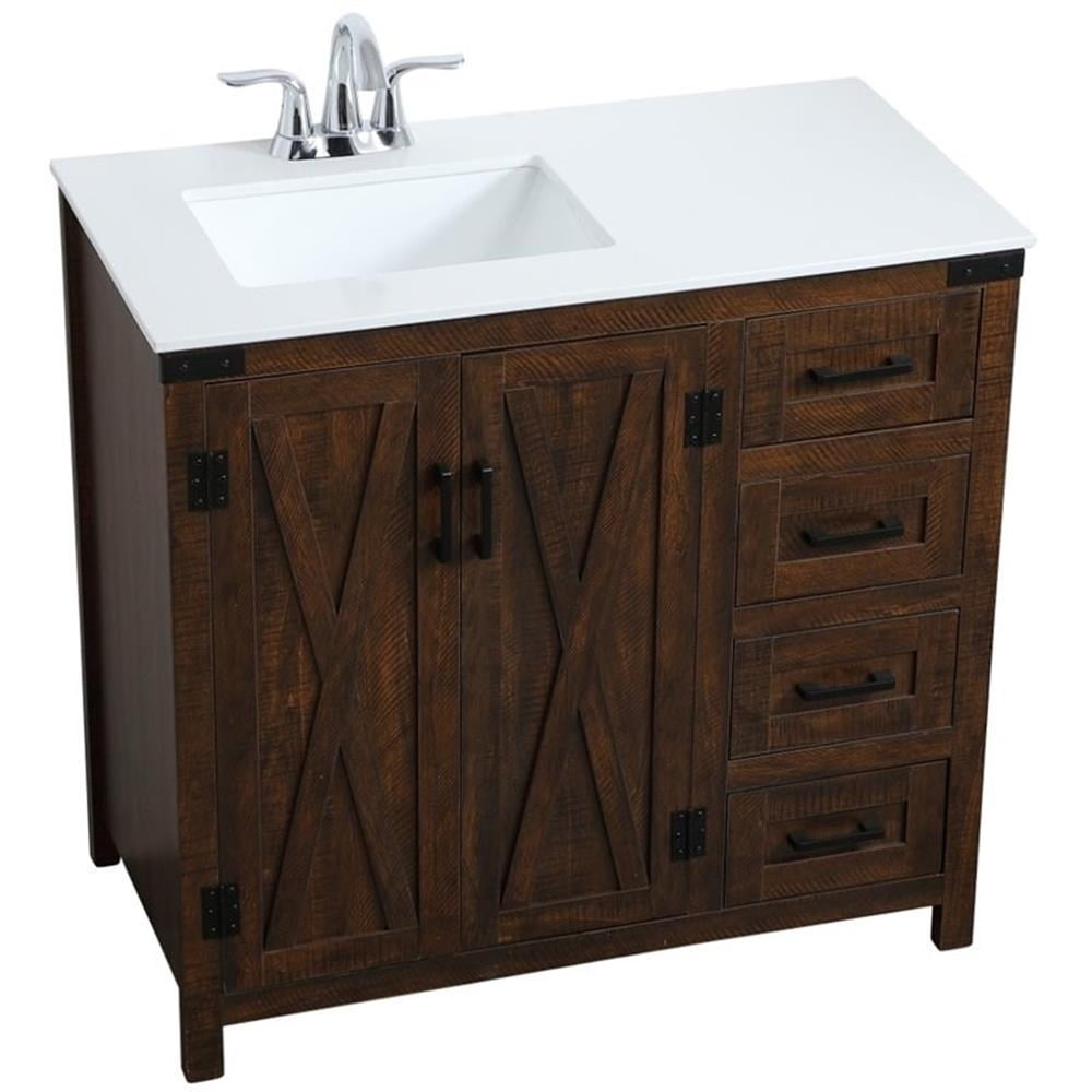 Espresso Freestanding Single Vanity with Engineered Marble Top
