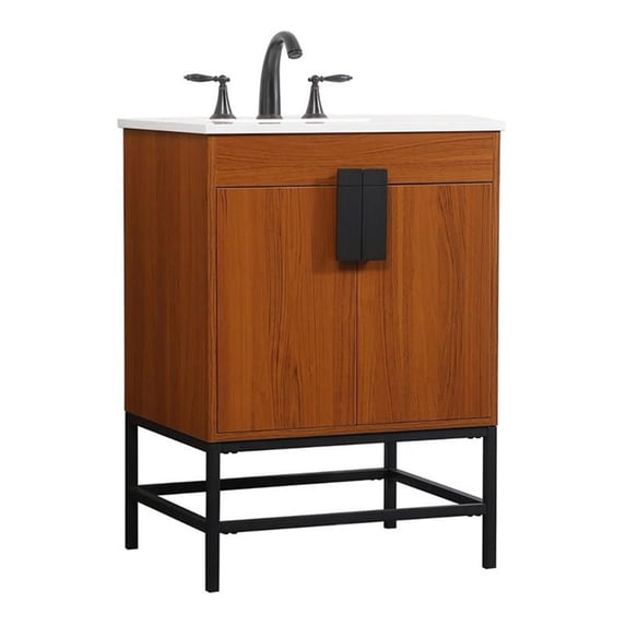 Elegant Decor Eugene 24" Aluminum MDF Single Bathroom Vanity in Teak