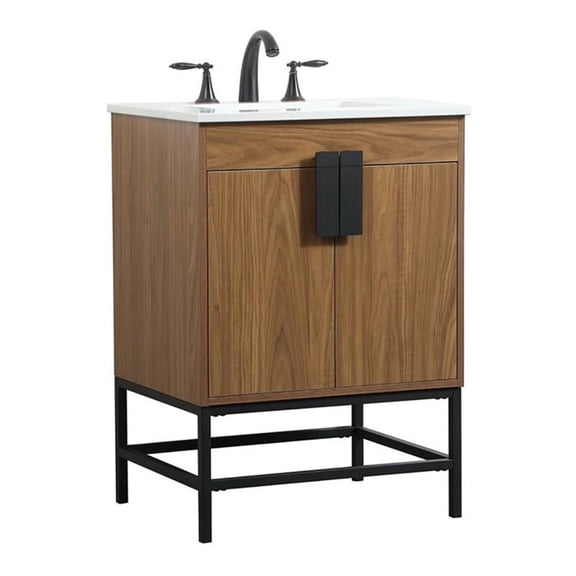 24 inch single bathroom vanity in walnut brown