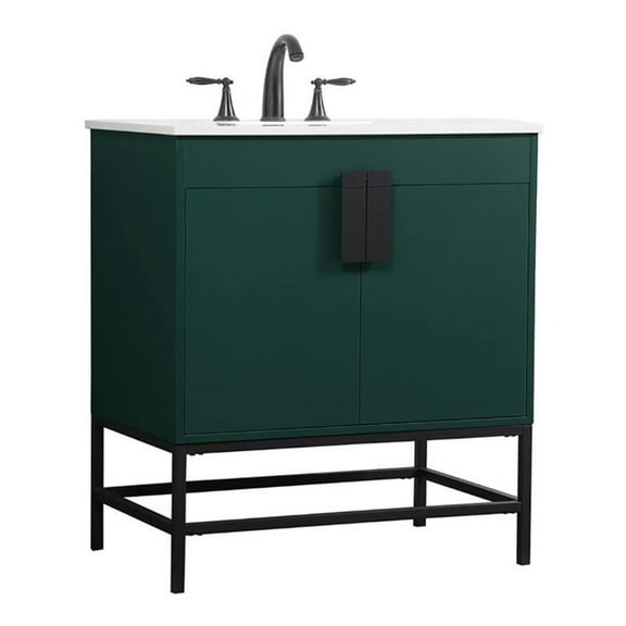Elegant Decor Eugene 30" Aluminum MDF Single Bathroom Vanity in Green
