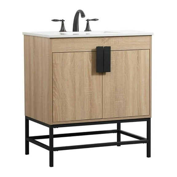 Elegant Decor Eugene 30" Aluminum MDF Single Bathroom Vanity in Mango Wood