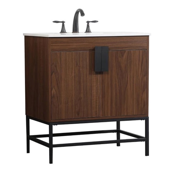 Elegant Decor Eugene 30" Aluminum MDF Single Bathroom Vanity in Walnut