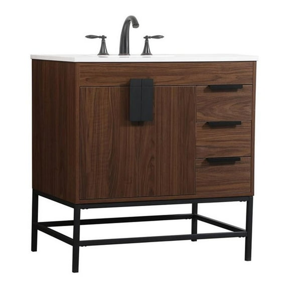 32 inch single bathroom vanity in walnut