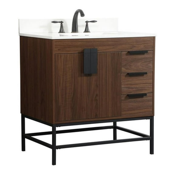 Elegant Decor Eugene 32" MDF Single Bathroom Vanity with Backsplash in Walnut