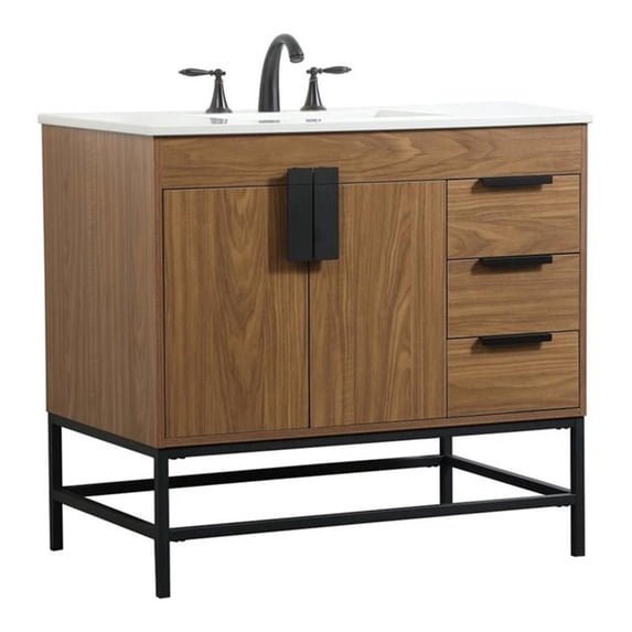 Elegant Decor Eugene 36" Aluminum MDF Single Bathroom Vanity in Walnut Brown