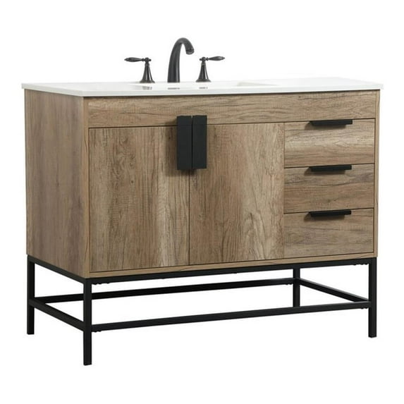 Elegant Kitchen and Bath 42 inch Single bathroom vanity in natural oak