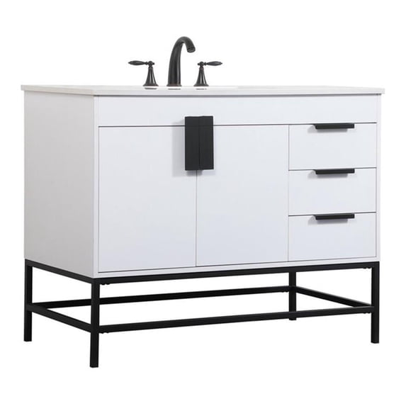 Elegant Decor Eugene 42" Aluminum MDF Single Bathroom Vanity in White
