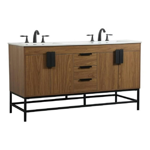 60 inch double bathroom vanity in walnut brown