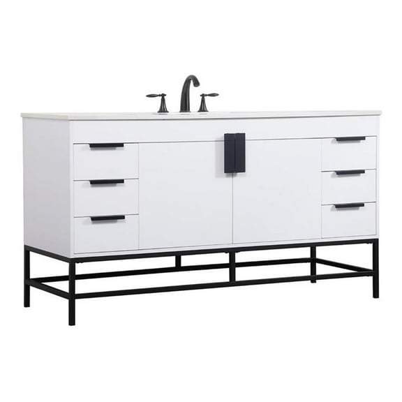 Elegant Decor Eugene 60" Aluminum MDF Single Bathroom Vanity in White