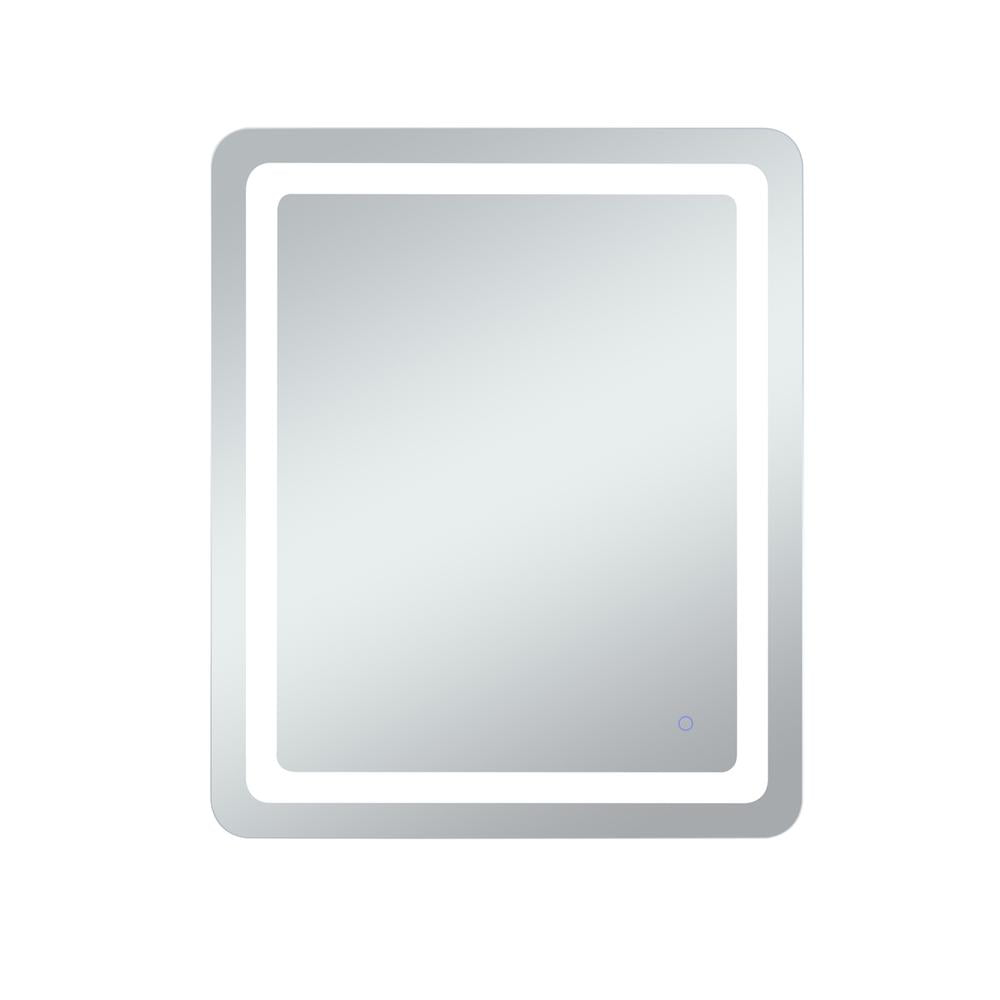 Glossy White Rectangular LED Bathroom Vanity Mirror with Silver Frame