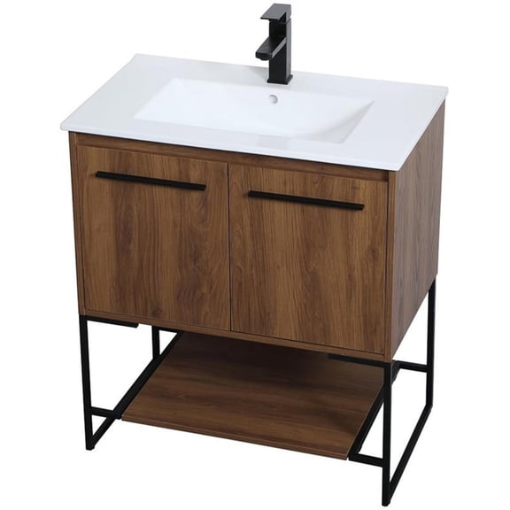 30 inch Single Bathroom Vanity in Walnut Brown
