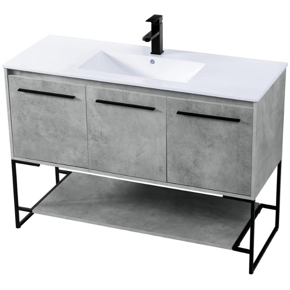 Concrete Gray 48'' Single Bathroom Vanity with Porcelain Top