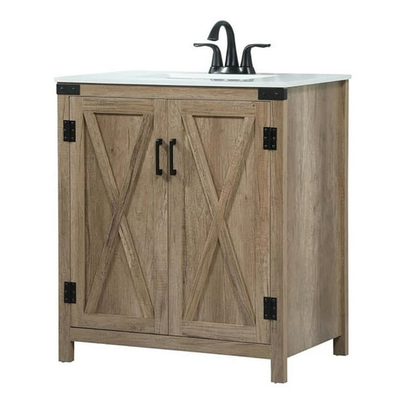 Elegant Decor Grant 30" Aluminum MDF Single Bathroom Vanity in Natural Oak