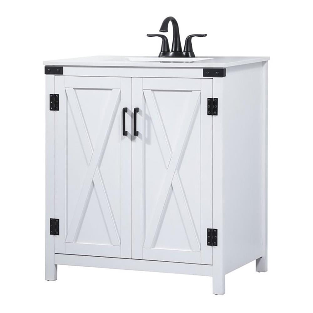 White Oak 30'' Freestanding Single Bathroom Vanity with Barn Doors