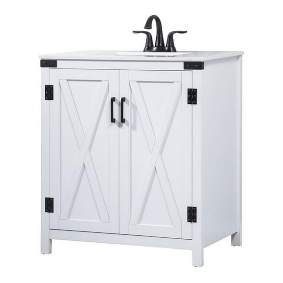 30 inch single bathroom vanity in white with backsplash