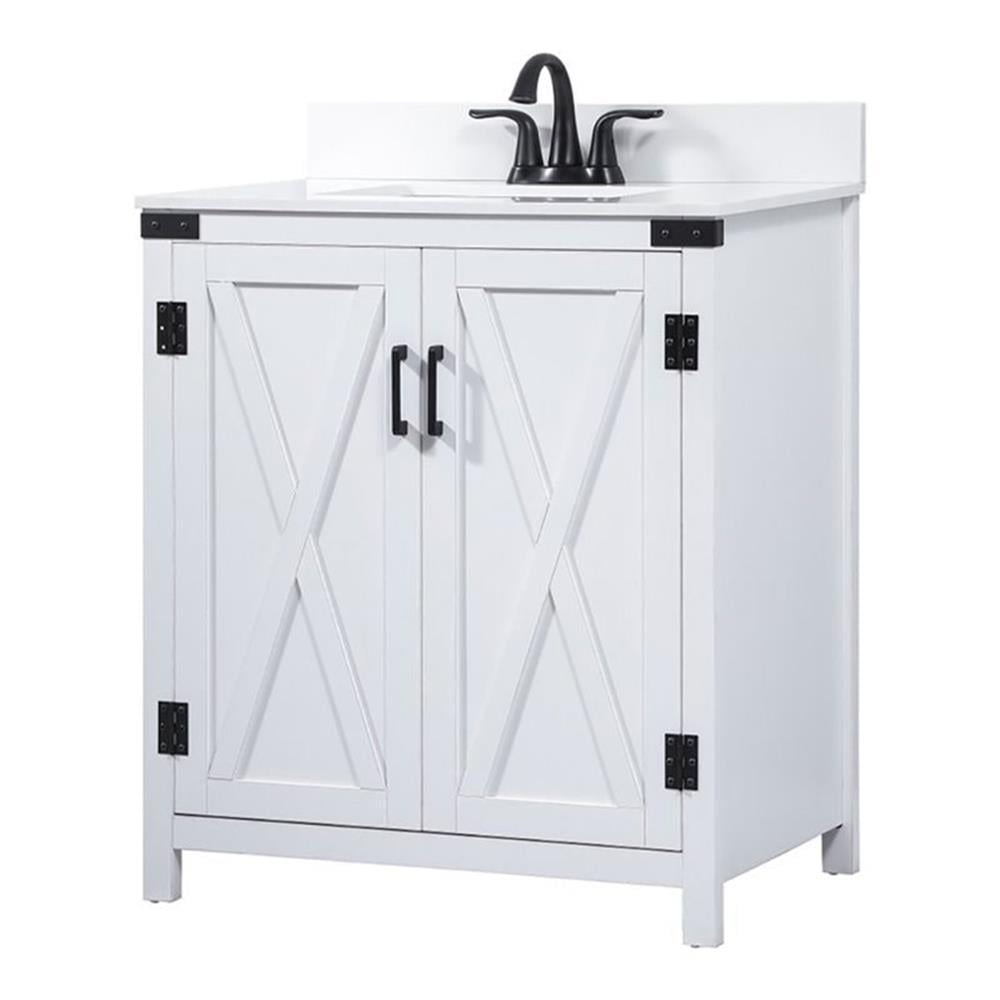 White Oak 30'' Freestanding Single Bathroom Vanity with Barn Doors
