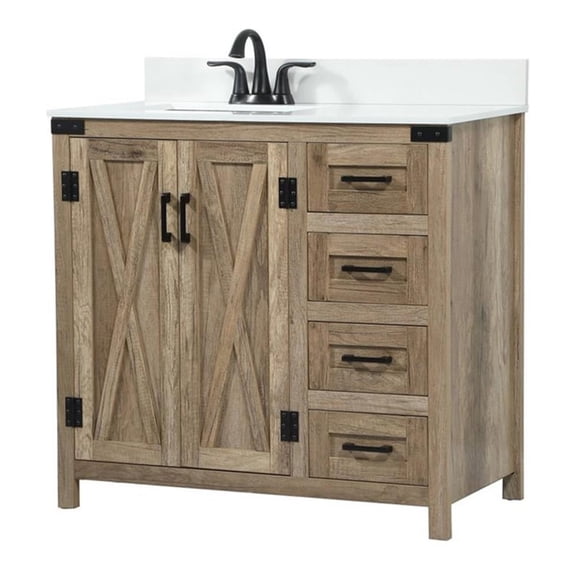 36 inch single bathroom vanity in natural oak with backsplash