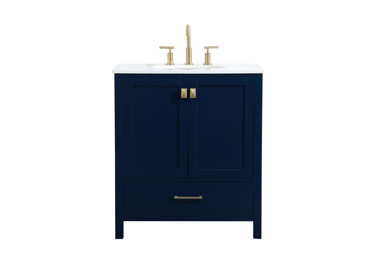 Blue 30" Single Bathroom Vanity with Gold Accents