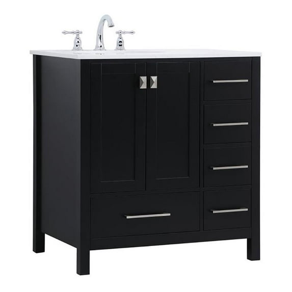 Elegant Decor Irene 32" Solid Wood and Stone Single Bathroom Vanity in Black