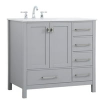 Elegant Decor Irene 36" Solid Wood and Stone Single Bathroom Vanity in Gray