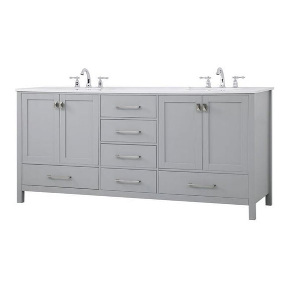 Elegant Decor Irene 72" Solid Wood and Stone Double Bathroom Vanity in Gray