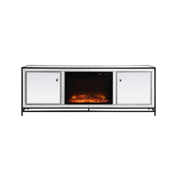 Elegant Decor James TV Stand for TVs up to 65" with Wood Fireplace in Black