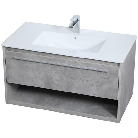 Elegant Kitchen and Bath 36 inch  Single Bathroom Floating Vanity in Concrete Grey