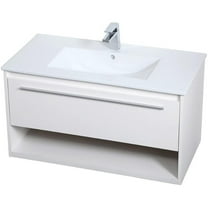 Elegant Decor Kasper 36" Single Porcelain Top Floating Bathroom Vanity in White