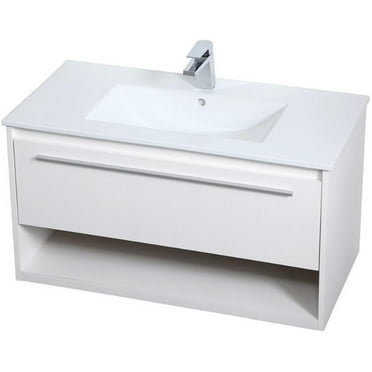Elegant Decor Kasper 36" Single Porcelain Top Floating Bathroom Vanity in White