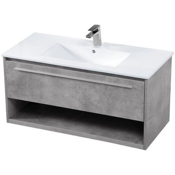 Elegant Kitchen and Bath 40 inch  Single Bathroom Floating Vanity in Concrete Grey