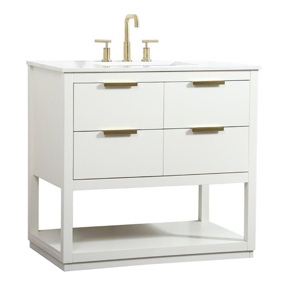 Larkin 36" White MDF Single Sink Vanity with Gold Pulls