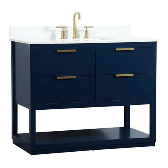 42 inch single bathroom vanity in blue with backsplash