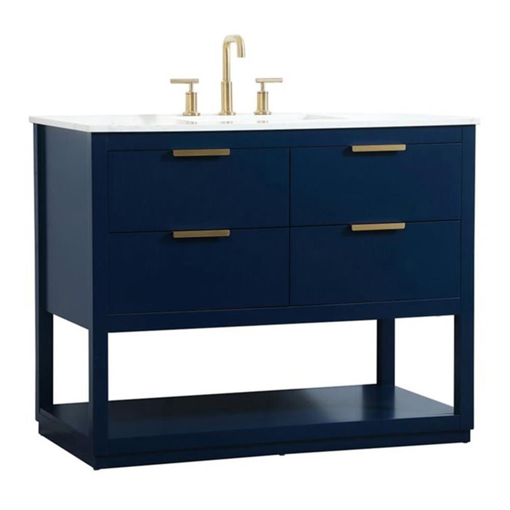 Blue Solid Wood and MDF Single Bathroom Vanity with Gold Hardware