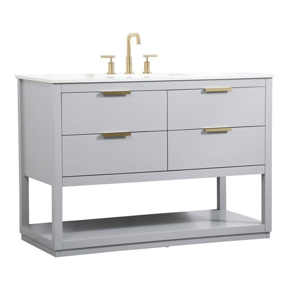 Larkin 48'' Gray Solid Wood Bathroom Vanity with Marble Top