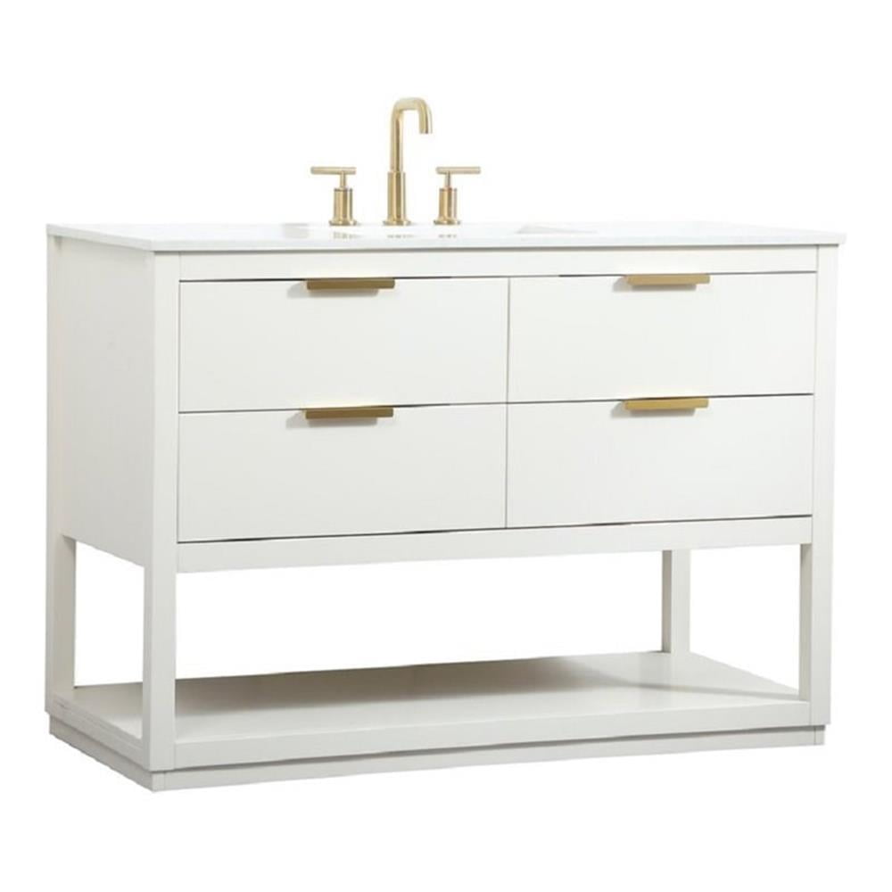 Larkin 48'' White Solid Wood Single Bathroom Vanity with Engineered Marble Top