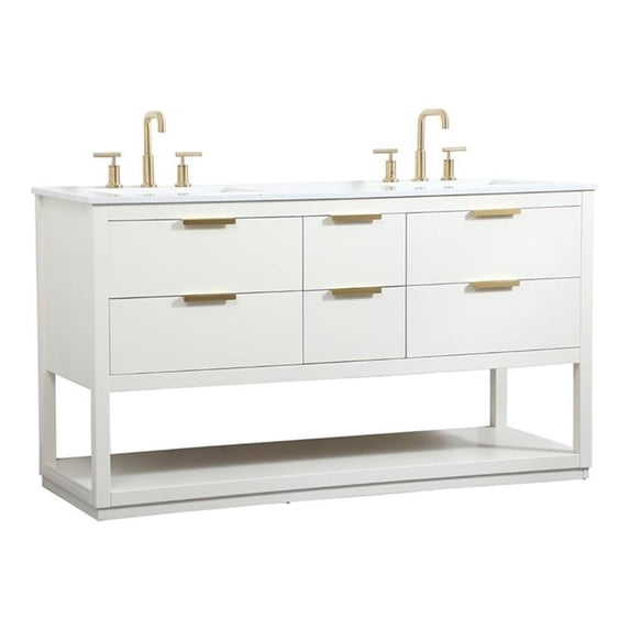 Elegant Decor Larkin 60" Solid Wood MDF Single Bathroom Vanity in White